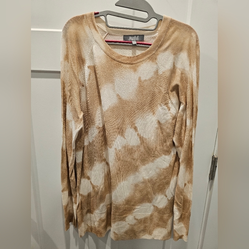 Marled Reunited Clothing Tie Dye Sweater Large Tan Beige Long Sleeve Soft Knit